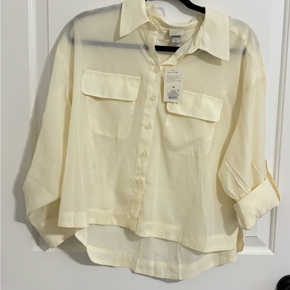 NWT A new day Cream Button-Up Blouse